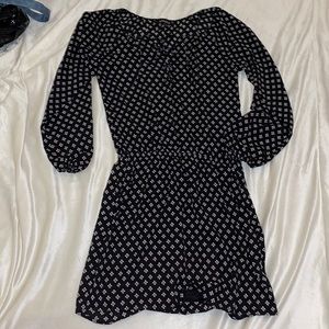 Express Printed Mini Dress, Long-Sleeved, Black, Size: X-Small